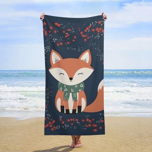 4SEE Extra Large Beach Towel with Cute Fox Design