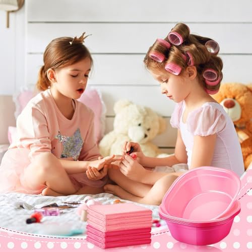 Patelai 6-Piece Kids Foot Spa Kit with Towels Pink Rose Red