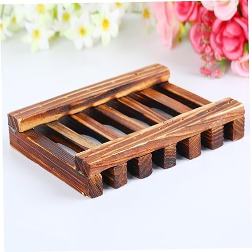 SOLUSTRE 4PC Carbonized Wooden Soap Dish Holder