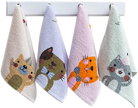Kissvian 4-Pack Cartoon Cat Hand Towel Set