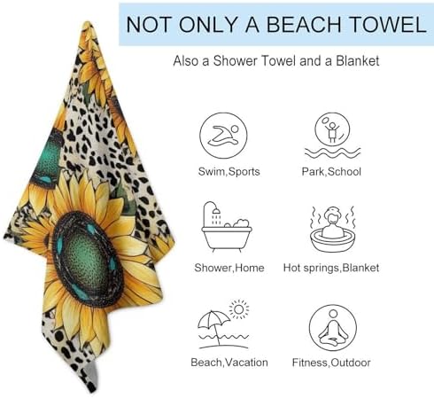 4SEE Super Absorbent Soft Pool Bath Towels with Sunflower Leopard Print