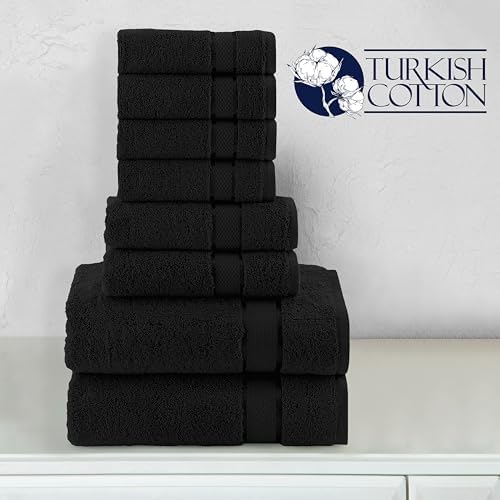 Elegant Comfort Premium Cotton 8-Piece Towel Set Black