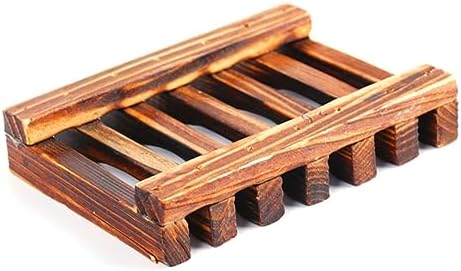 2PCS Carbonized Bamboo Soap Dish Holder for Bathroom Kitchen