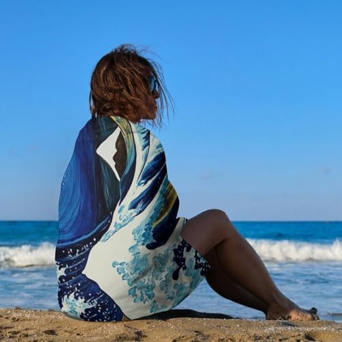 Quick Dry Oversize Bath Towel with Ocean Wave Starry Sky Design