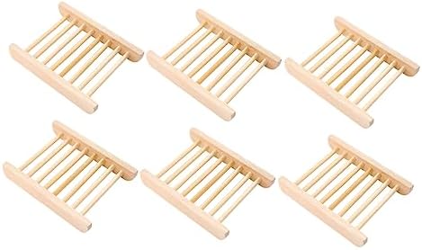 Unomor 6Pcs Wooden Soap Holder Drainage Tray for Bathroom Kitchen