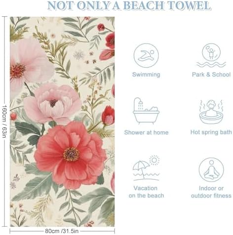 4SEE Oversize Floral Beach Towel for Travel and Pool