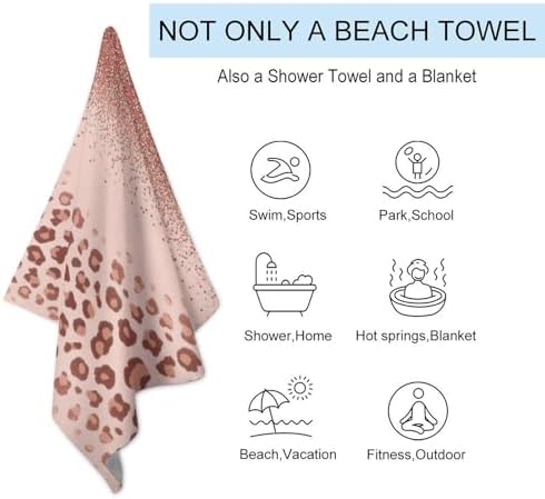 Rose Gold Glitter Pink Cheetah Microfiber Beach Towel