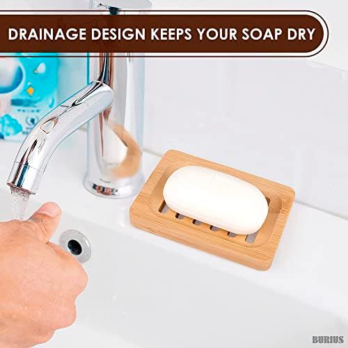 2Pcs Bamboo Soap Dish - Durable Eco-Friendly Holder for Bathroom Shower Kitchen