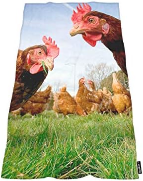 Funny Chicken Bath Towel with Green Grass Pattern