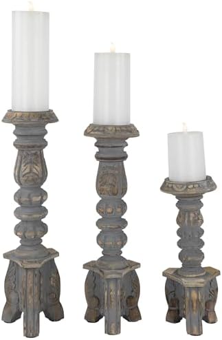 Northlight Set of 3 Brushed Gray Wooden Candle Holders