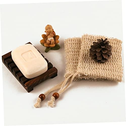 CAXUSD 2-Piece Wooden Soap Rack with Bubble Net and Exfoliating Bag