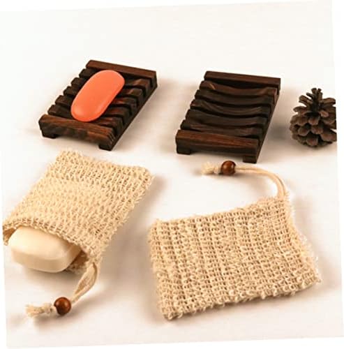 CAXUSD 2-Piece Wooden Soap Rack with Bubble Net and Exfoliating Bag