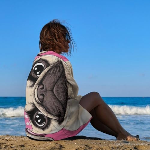 4SEE Oversize Soft Pug Beach Towel Double-Sided Velvet 51x31 Inches