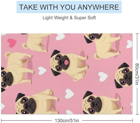 Lightweight Soft Beach Towels with Funny Cartoon Pugs