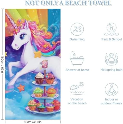 4SEE Super Soft Unicorn Rainbow Beach Towel