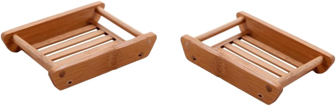 Stylish Bamboo Soap Holder 2pcs Wooden Draining Tray