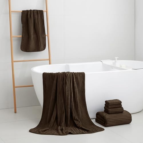 NALIVO Extra Large Bath Towel Set of 6 40x80 Brown