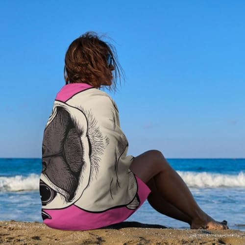 4SEE Lightweight Soft Pug Beach Towel Extra Large 51x31 Inches