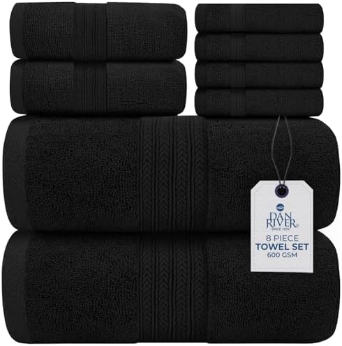 DAN RIVER 100 Cotton 8-Piece Bath Towel Set in Black