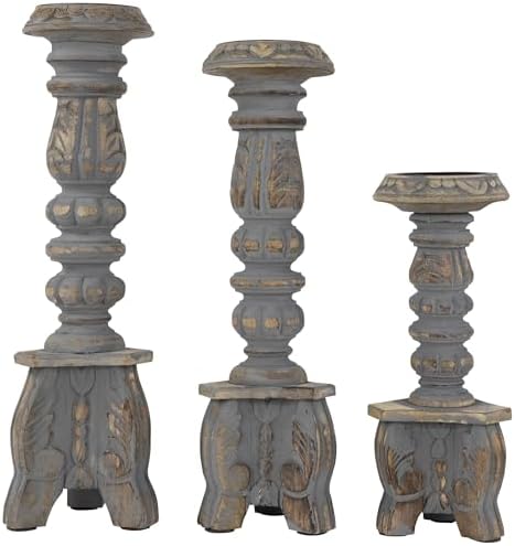 Northlight Set of 3 Brushed Gray Wooden Candle Holders