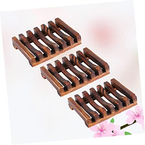 3pcs Wooden Soap Holder Drain Rack with Classic Style Dish Tray