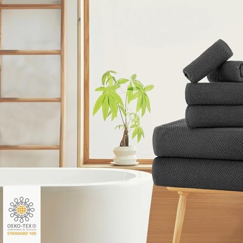 CASA COPENHAGEN Popcorn Textured 6 Piece Towel Set - Pine Grey