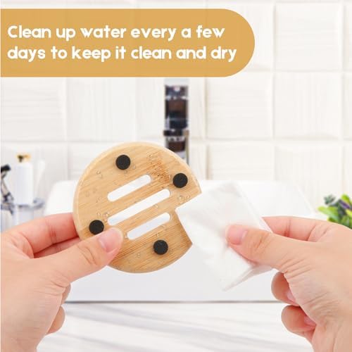 4 Pieces Bamboo Soap Dish Holders - Round Natural Wooden Soap Trays