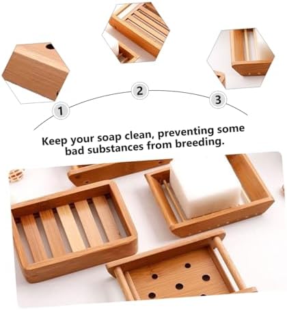 LIFKOME 2Pcs Draining Soap Dish Wooden Holder for Bathroom
