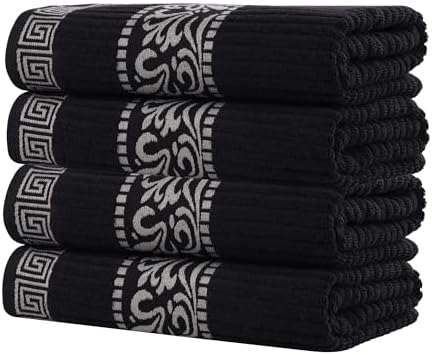 Superior 4-Piece Bath Towel Set with Greek Key Border