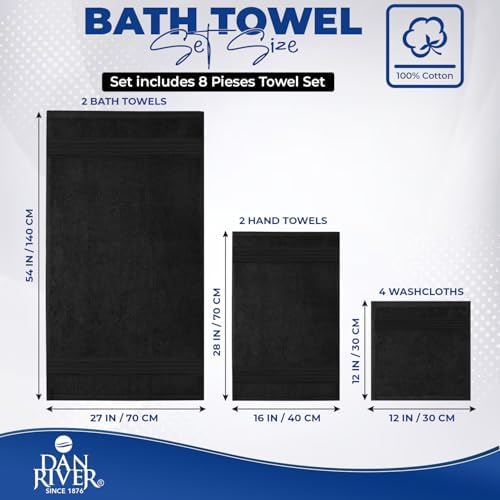 DAN RIVER 100 Cotton 8-Piece Bath Towel Set in Black