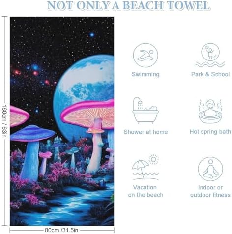 Trippy Mushroom Magical Beach Towel for Home and Travel