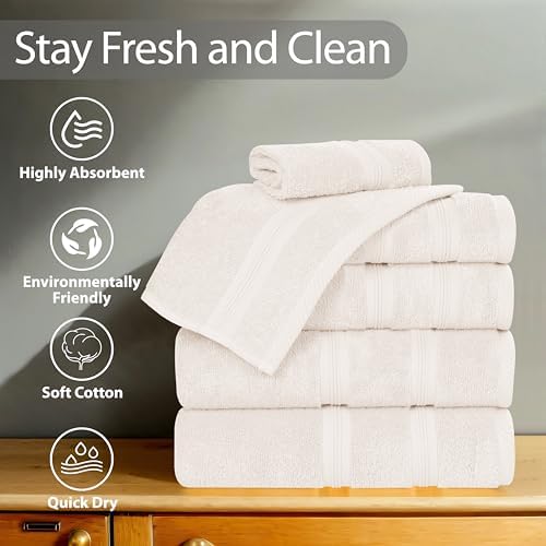 SUPERIOR Cotton Hand Towel Set of 6 Ivory