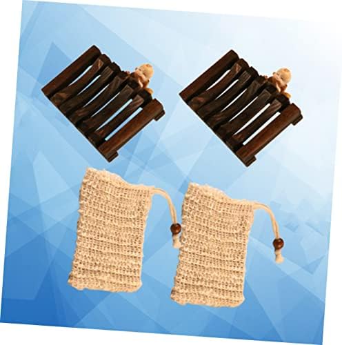 CAXUSD 2-Piece Wooden Soap Rack with Bubble Net and Exfoliating Bag