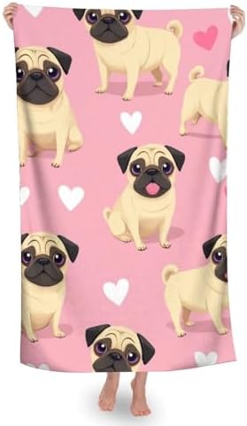 Lightweight Soft Beach Towels with Funny Cartoon Pugs