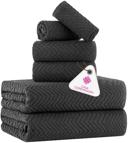 CASA COPENHAGEN Wave Textured 6-Piece Towel Set - Pine Grey