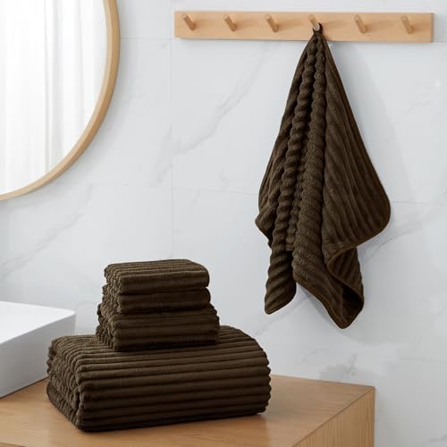 NALIVO Extra Large Bath Towel Set of 6 40x80 Brown