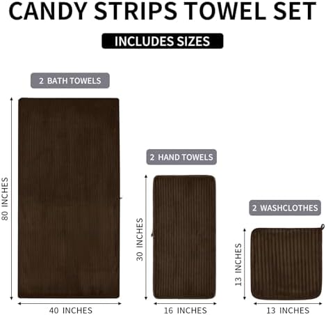 NALIVO Extra Large Bath Towel Set of 6 40x80 Brown