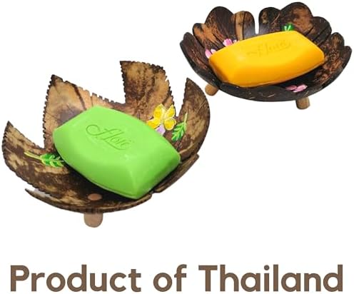 Coconut Shell Soap Dish with Flowers and Zig Zag Leaves 1