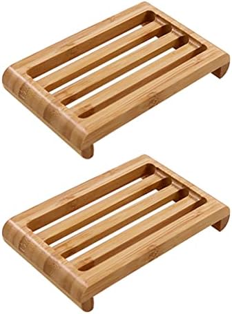 Healifty Bamboo Soap Dish Set 2pcs