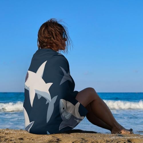 Extra Large Beach Towel with Blue Cartoon Shark Print