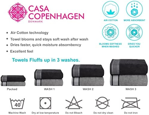 CASA COPENHAGEN He She 6 Piece Towel Set - Silver Grey Dark Grey