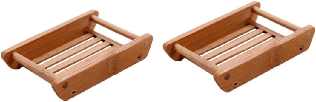 LIFKOME 2Pcs Draining Soap Dish Wooden Holder for Bathroom