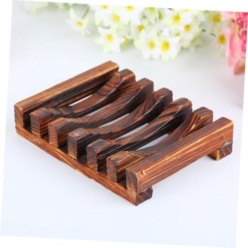 2pcs Carbonized Wooden Soap Holder for Bathroom and Kitchen