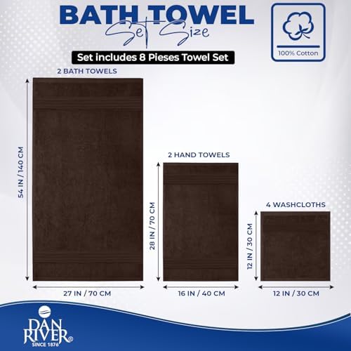 DAN RIVER 100 Cotton 8-Piece Towel Set Brown 1