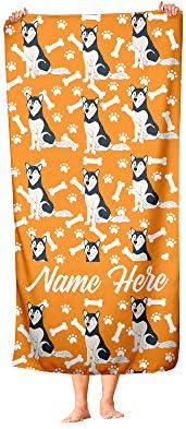 Personalized Siberian Husky Beach Towel - Custom Name Design