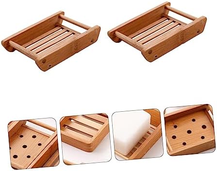 LIFKOME 2Pcs Draining Soap Dish Wooden Holder for Bathroom