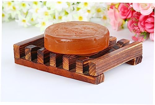 SOLUSTRE 4PC Carbonized Wooden Soap Dish Holder