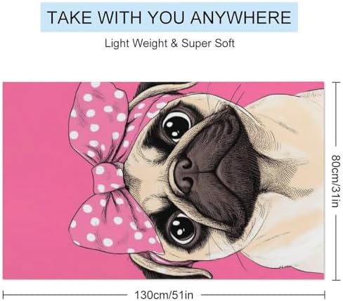 4SEE Oversize Soft Pug Beach Towel Double-Sided Velvet 51x31 Inches