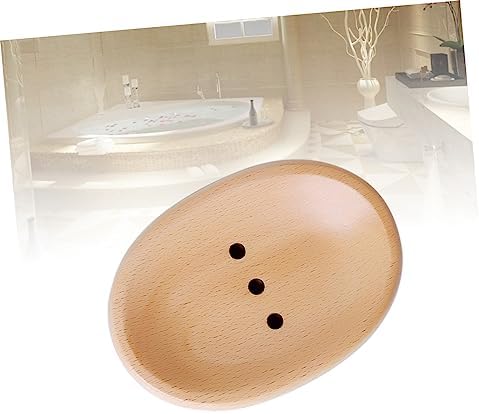 Wooden Oval Soap Dish Drainer Holder for Bathroom and Kitchen