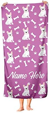 Personalized White French Bulldog Pattern Bath Towels - Large Medium